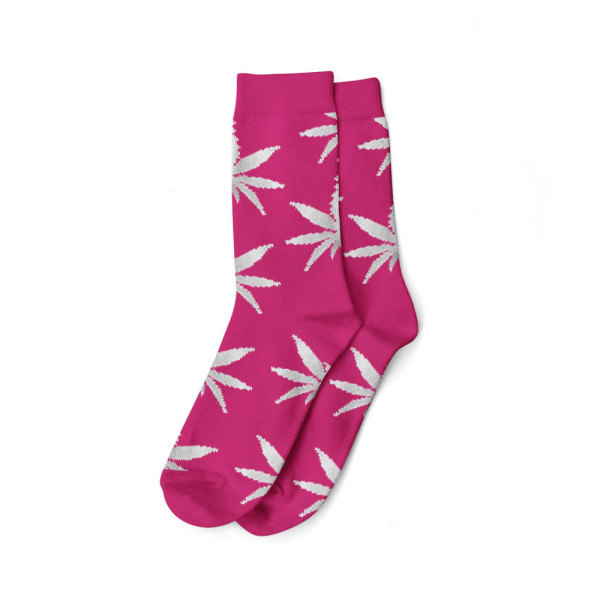 Vysoké ponožky s konopnými lístky, tmavě růžové vel.36-42